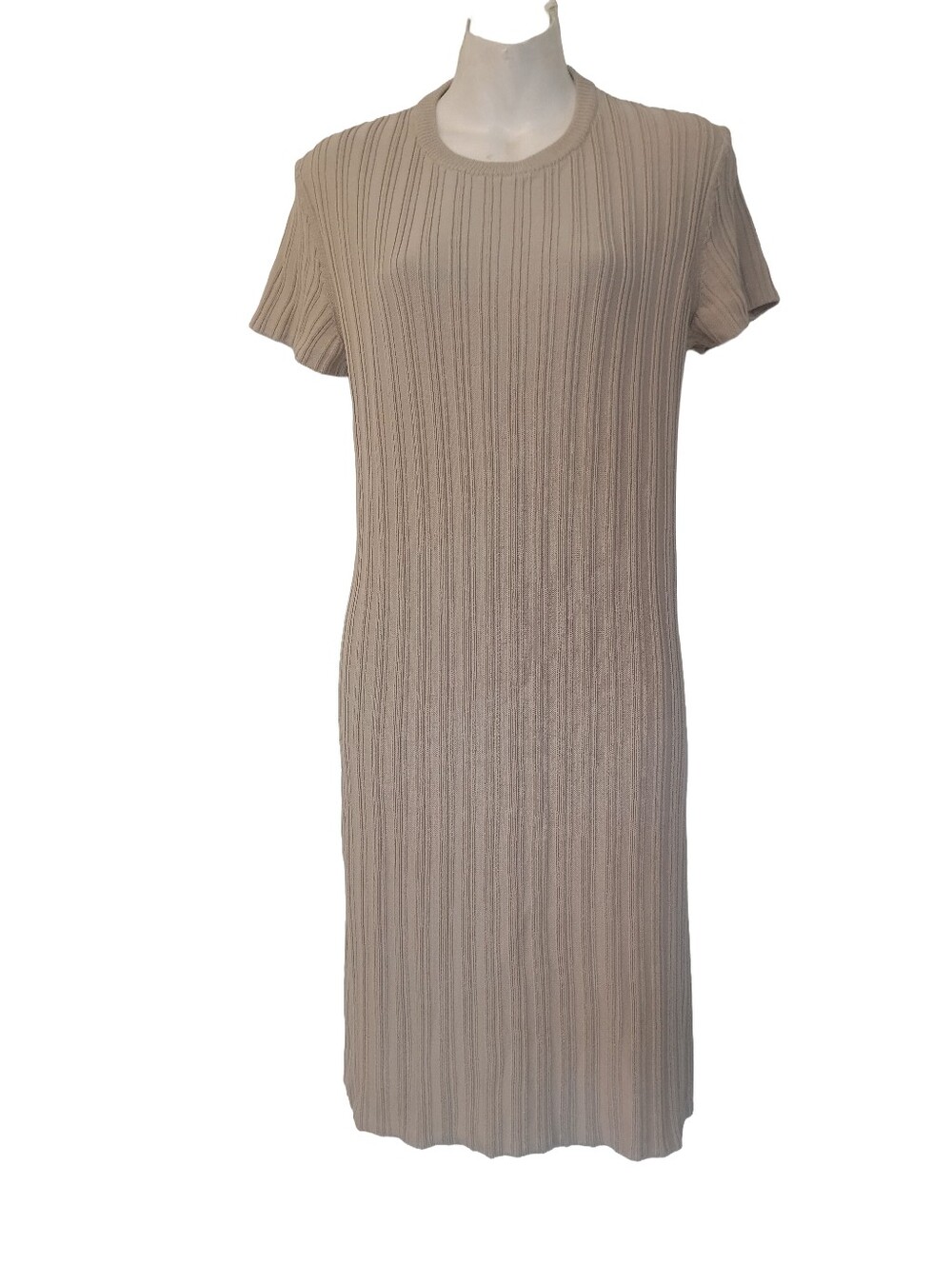 MM Lafleur Beige Short Sleeve Pullover Dress Textured knitted 100% Cotton Size:L